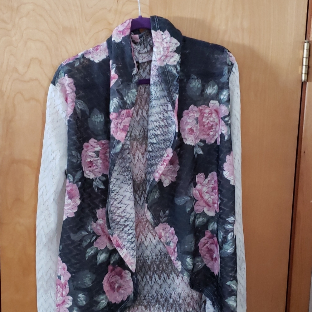 Black Gray Rose sheer Cardigan